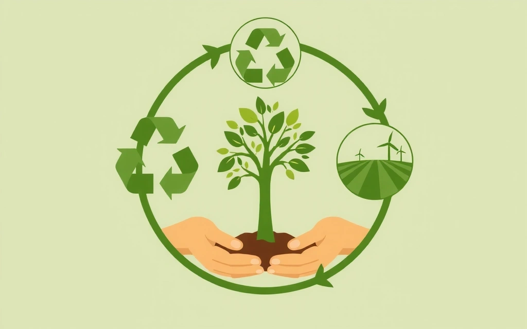 A graphic illustrating a circular economy with natural elements, symbolizing sustainability